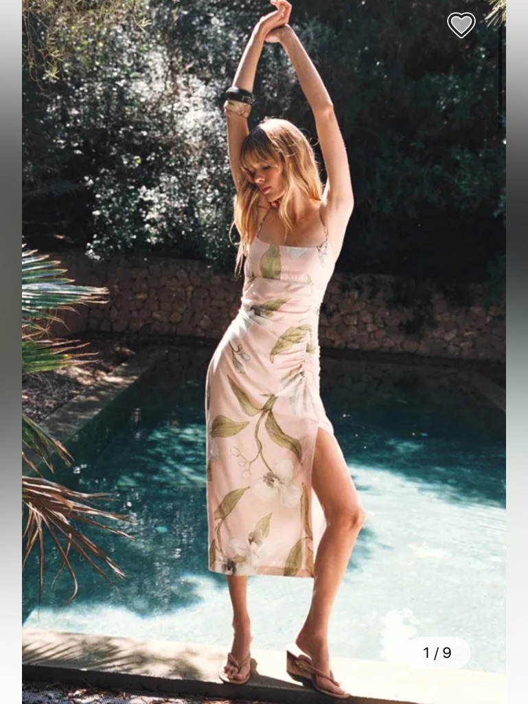 Zara Linen Blend Pink Floral Midi Dress